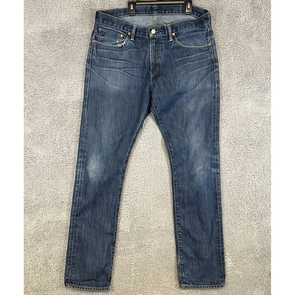VTG Polo Ralph Lauren Jeans Men's Blue 34x32 Denim Slim Straight 018 Distressed - Picture 1 of 9